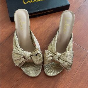 Lulu's Gold Mules with bow detail